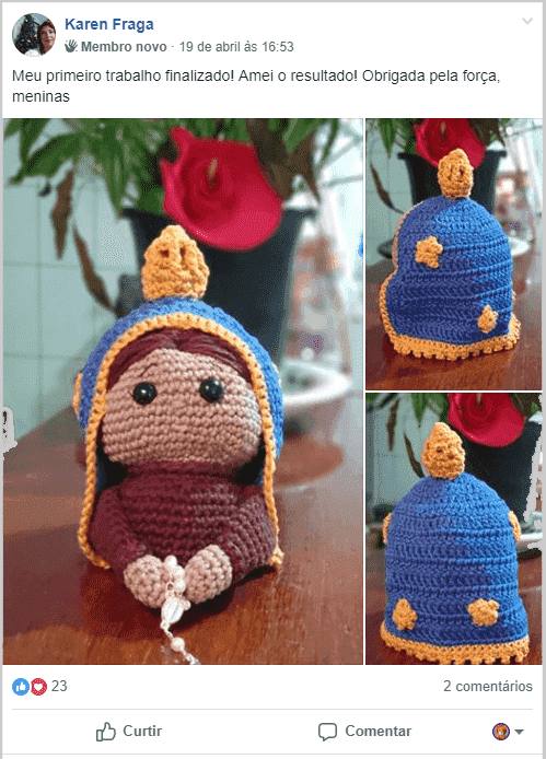 Amigurumi de Nossa Senhora Aparecida.
